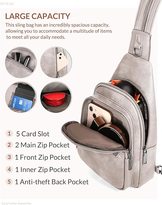 SYTRAH Anti Theft Sling Bag for Women, RFID Crossbody Purses Convertible Sling Backpack, Cross Body Purse Chest Bag