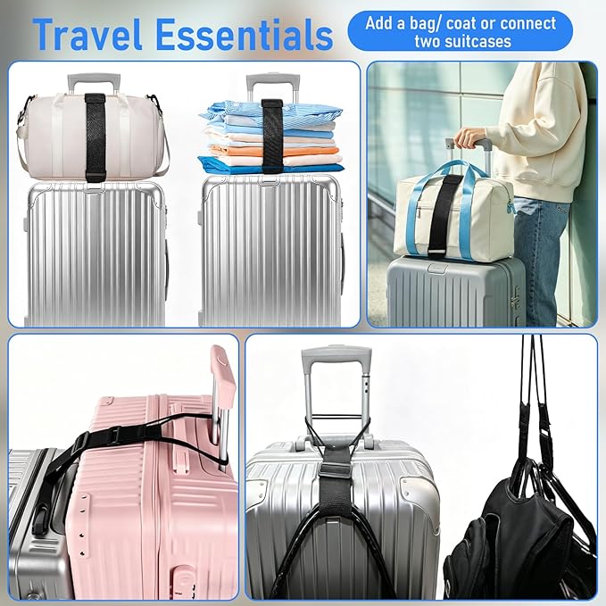 Luggage Straps 2 Pack Elastic Strap for Suitcases Adjustable Bungee Belt to Secure Carry on Travel Essentials for Multiple Bags Black