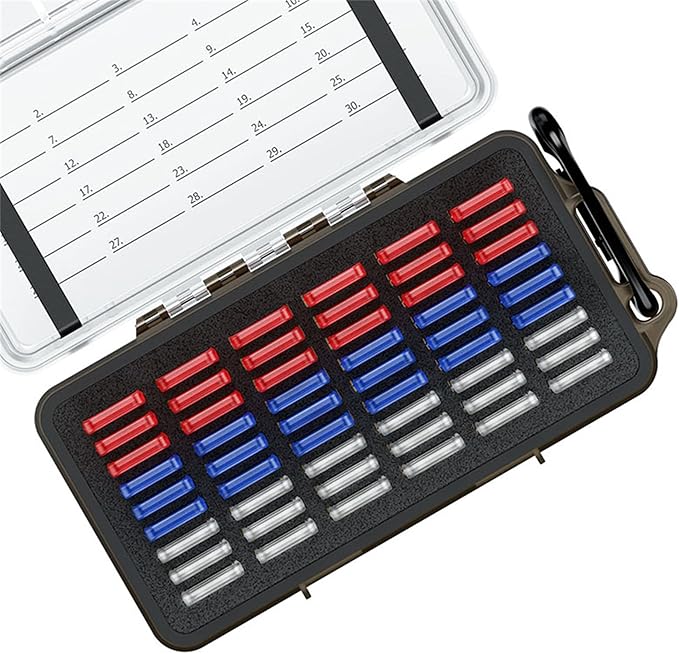 54 Slots MicroSD Card Case with 54 Individual Clear Plastic TF Card Cases for 54x Micro SD MicroSDHC MicroSDXC MSD Cards,Water-Resistant Camera Memory Card Holder with Carabiner & Labels - Transparent