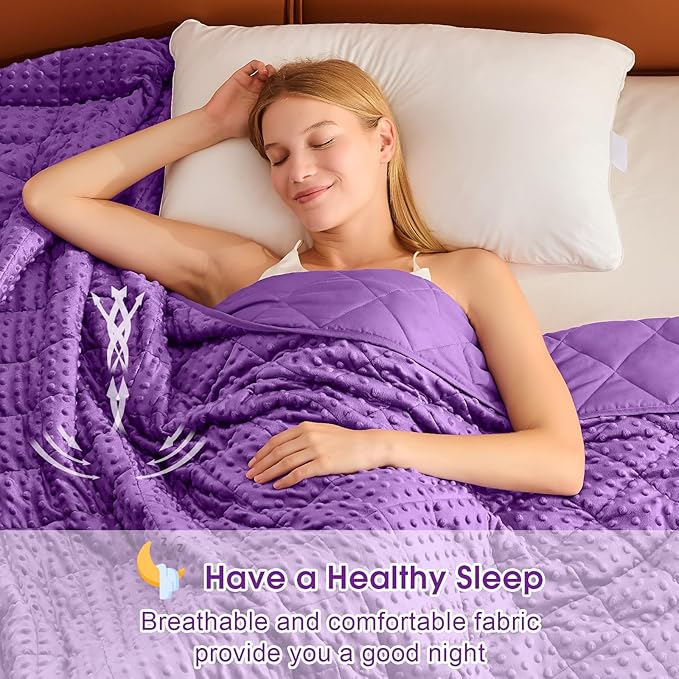 Purple Weighted Blanket for Adults 12lbs, 48"x72", Twin Full Size Cooling Minky Heavy Throw Blanket for 110-130lbs, Soft Winter Thick Big Blankets Weighted Comforter Gifts for Sleeping