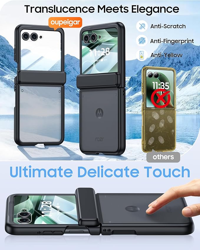 for Motorola Razr 2026 Case with Hinge Protection, Screen Protector, Ultra-Thin Skin Feel Translucent Frosted, Shockproof Cover for Moto Razr 2026-Black