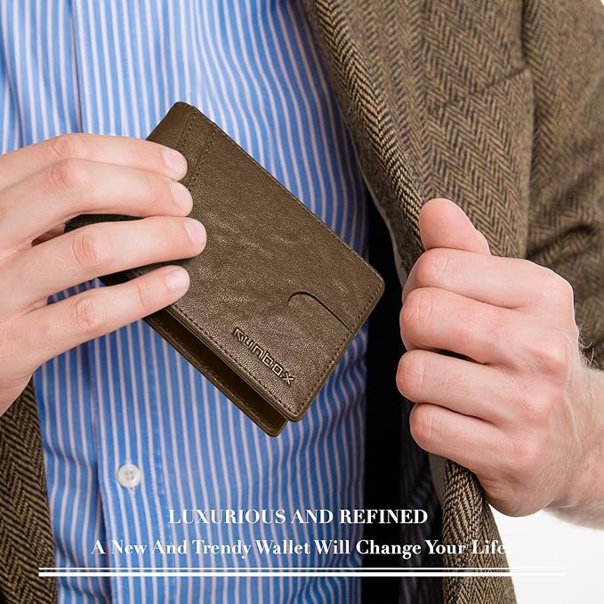 RUNBOX Wallet for Men -Slim Rfid Leather Mens Bifold Novelty Wallets 2 ID Window With Gift Box Men's Accessories | Slim