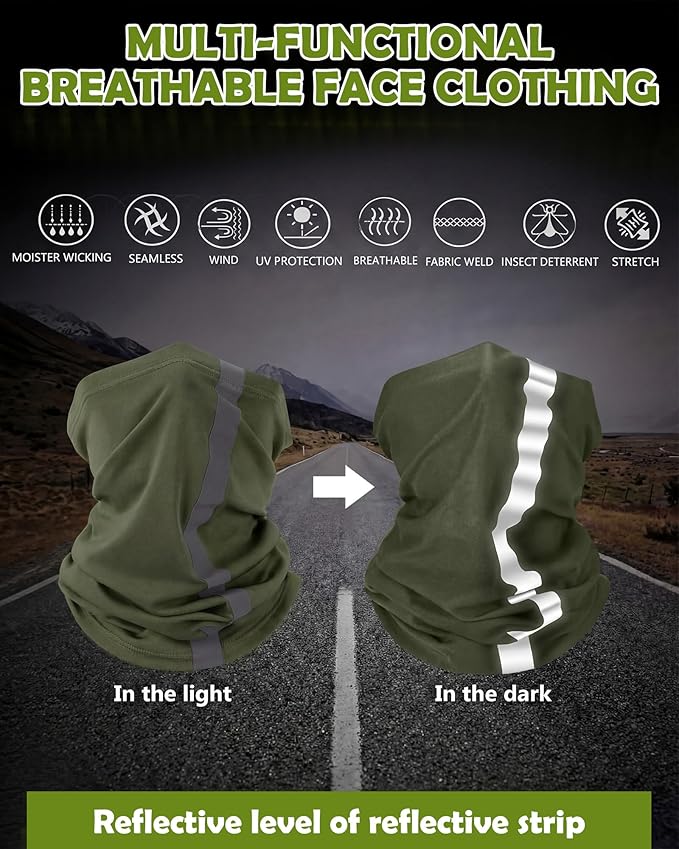 SATINIOR 8 Pcs Neck Gaiter Face Mask, Reflective Summer UV Protection Cooling Scarf Neon Breathable Bandana for Men Women