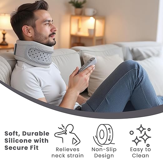 Neck Brace for Neck Pain and Support, Neck Support for Pain Breathable Cervicorrect Brace Adjustable Soft Silicone Foam, Cervical Collar for Sleeping, Relieving Spinal Pressure (Grey)