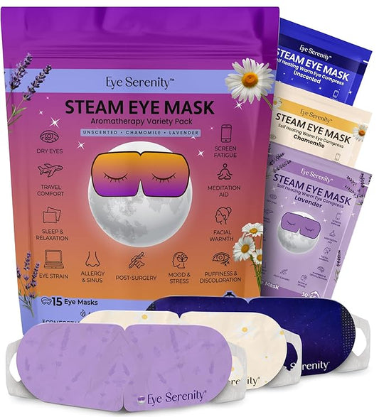 Eye Serenity Steam Eye Mask, Heated Eye Mask, Self Heating Warm Compress for Dry Eyes, Fast Relief for Stye, Puffy Sensitive Eyes, Moist Heat, Relaxation Gifts for Women and Men - Variety