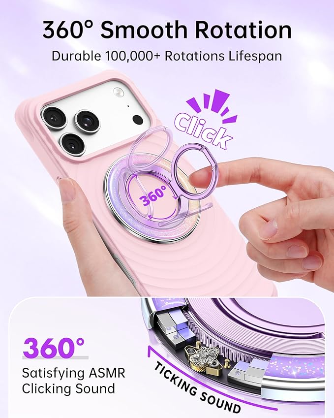 SYNCWIRE Magnetic Phone Ring Holder for MagSafe - Phone Grip Stand with 360° Rotation Finger Ring Kickstand Compatible with iPhone 17 16 15 14 13 12 Pro Max MagSafe Accessories,Petal Pink