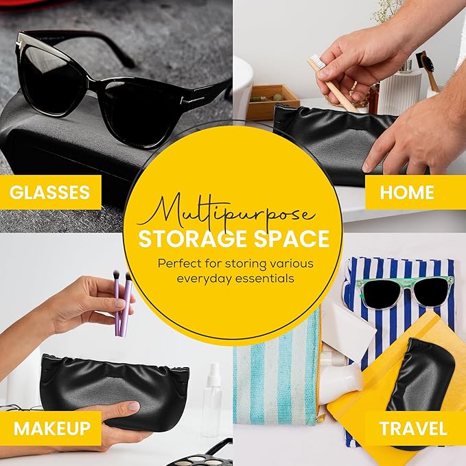 Squeeze Top Sunglass Pouch - Portable Sunglass Organizer Pouch Bags Soft PU Leather Glasses 2 Pack