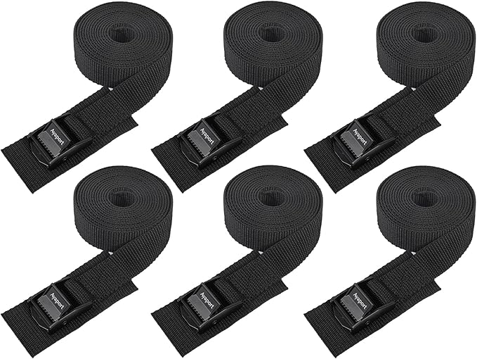 Ayaport Lashing Strap Tie Down Straps with Adjustable Cam Buckle Nylon Cinch Strap for Packing Cargo, Bike, Luggage Black 6 Pcs (Black, 1'' x 12')