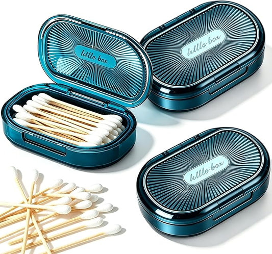 2 Pcs Hair Tie Container Small Portable Travel Cotton Swab Holder Dispenser with Lid Plastic Box Storage Containers for Small Items, 3.94 x 2.76 Inch(2Pces,Blue01)