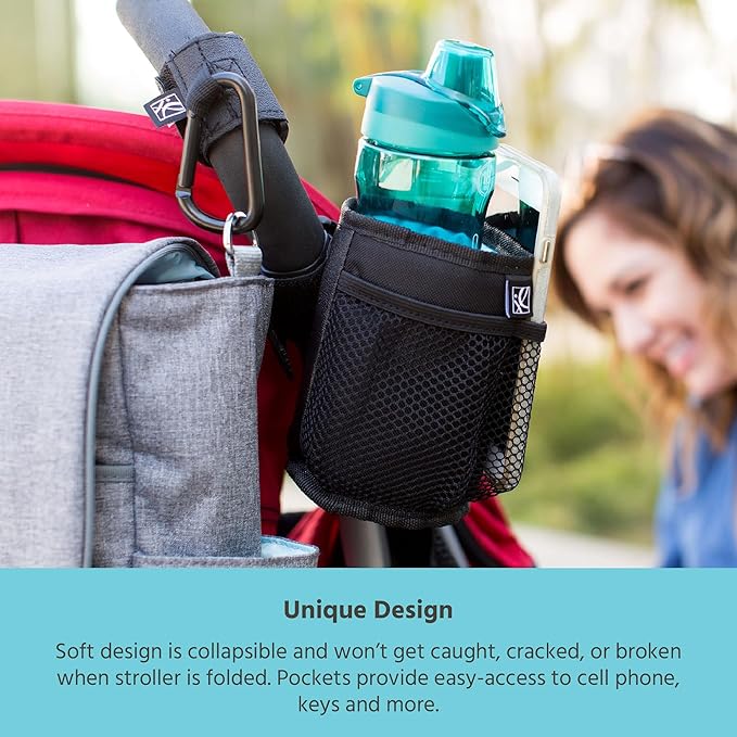 J.L. Childress Cup 'N Stuff Stroller Cup & Phone Holder - Accessories for Baby Strollers, Wheelchairs, Scooters, Walkers, Universal Fit for UPPAbaby, Doona, & More, Drink & Bottle Holder - Black