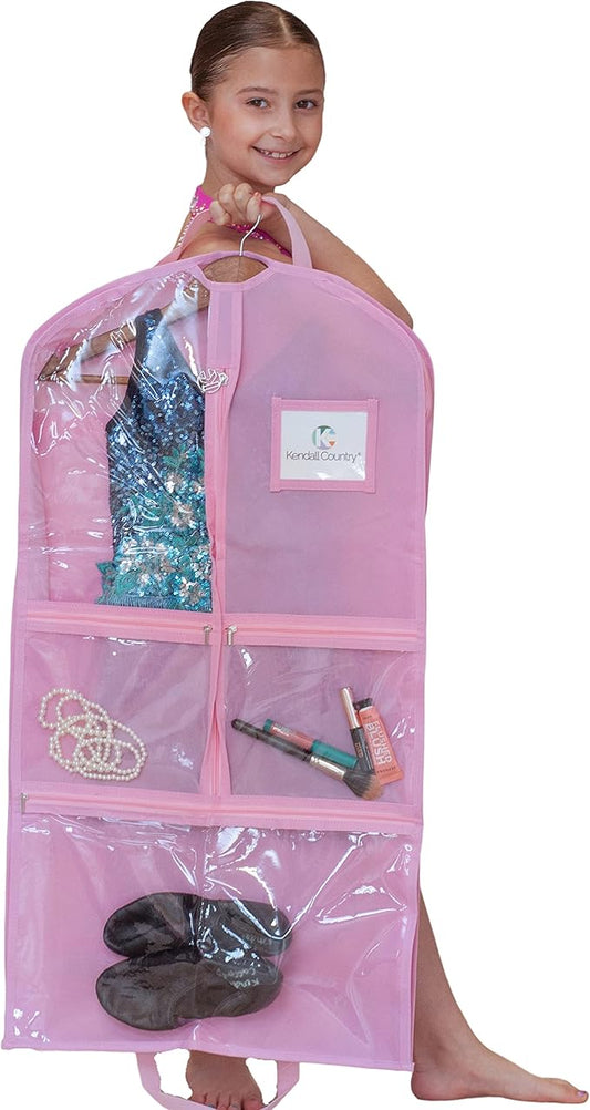 Waterproof Hanging Garment Bag 35 inch Clothes Bag with Gusset, 5 Pockets & Side Zip for Dance Costumes, Theatre, Beauty Pageants & More. Best for younger performers with small costume pieces.
