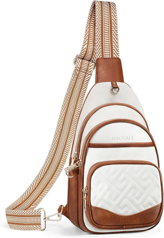 Anti Theft Crossbody Bags for Women, RFID Vegan Leather Sling Purse for Travel, Chest Bag, Cross Body Purses & Fanny Packs(Beige＆Brown)