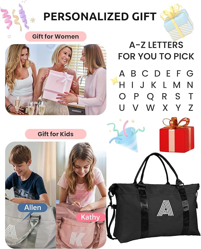 Teacher Gift, Initial Travel Duffel Bag, Sports Bag, Personalized Weekender Bag， Monogram Overnight Bag Personalized Gifts for Mom Best Friend Birthday Gifts Bride Gift (Letter L)