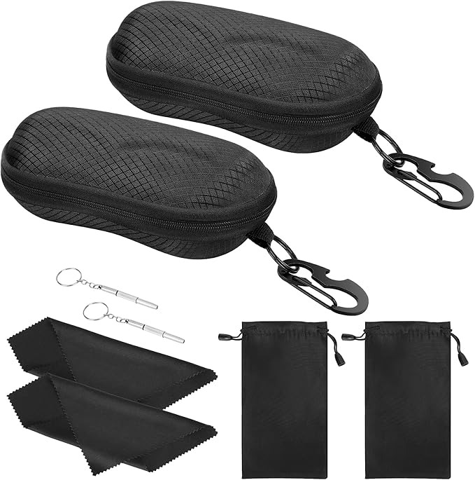 MoKo Semi Hard Shell Sunglasses Case, Unisex Protective Eyeglass Case Glasses Case Holder with Metal Hanging Hook