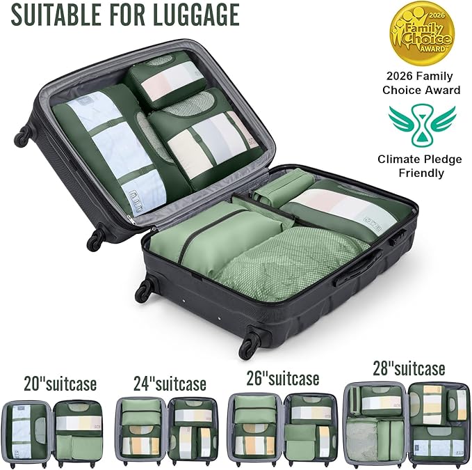 Veken 8 Set Packing Cubes for Travel Essentials,Anti-Wrinkle Buckled Suitcase Organizer for Shoe & Toiletry Bag,Carry On Luggage Bag for Airplane & College Dorm Room Accessories,Women Men Gifts