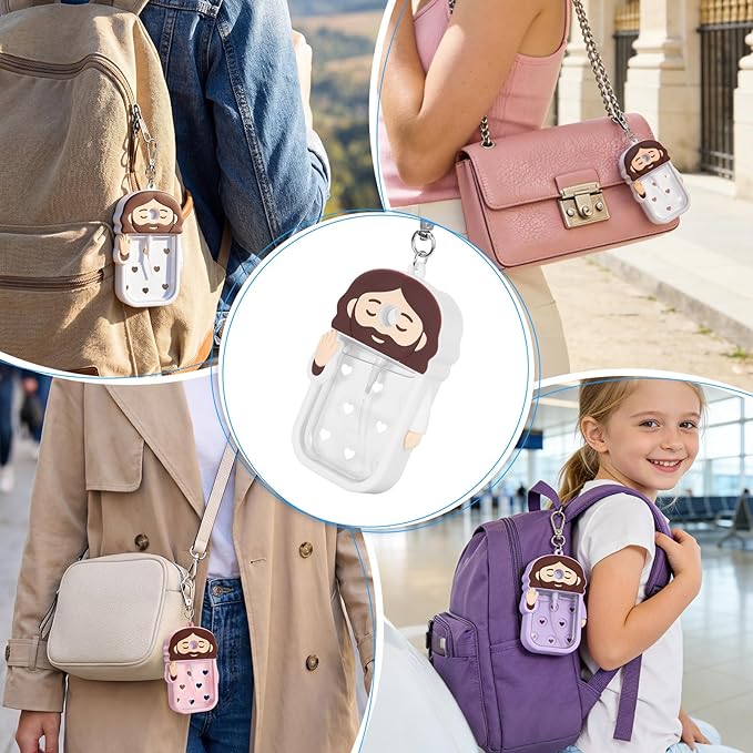 Cornholepy Cute Jesus Hand Sanitizer Keychain 30ml Silicone Spray Bottle Case for Purse Backpack School Office