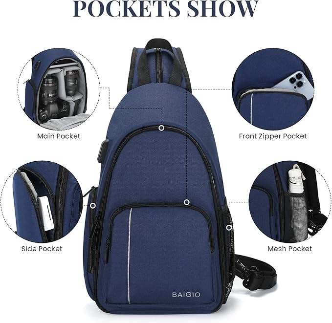 BAIGIO Camera Sling Bag Small Camera Backpack for Photographers,Water-resistant Camera Crossbody Bag Travel Caemra Backpack for DSLR SLR Mirrorless Camera
