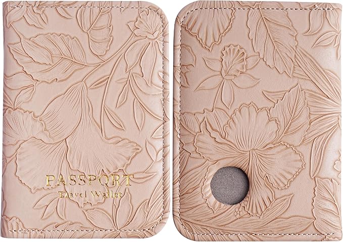 lizimandu Passport Holder with Airtag Slot, Airtag Passport Wallet for Men Women, Slim Leather Passport Holder Case Family for Travel Anti-Lost(1-Carved Brown)