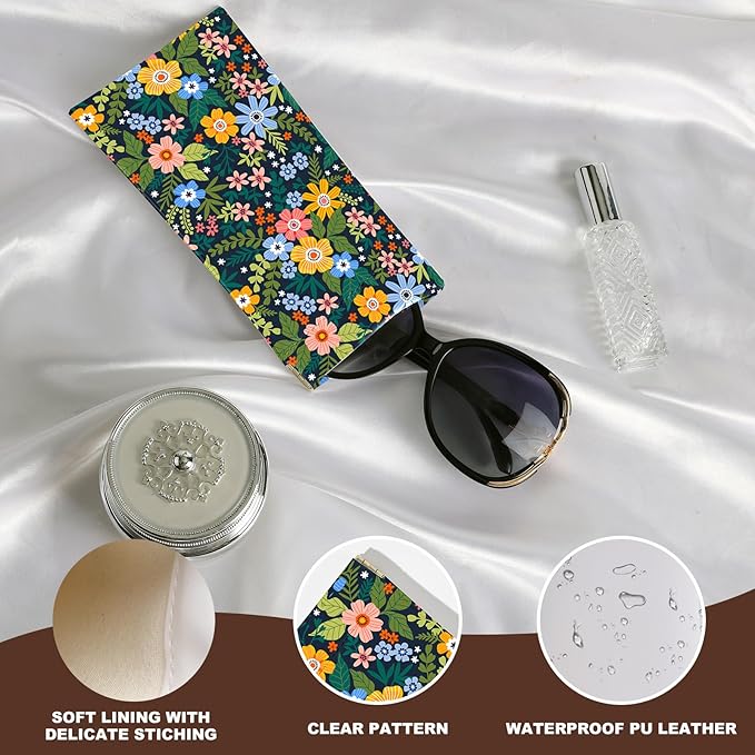 Anikathy 2Pcs Sunglass Eyeglass Glasses Case Soft PU Leather with Cleaning Cloth Cute Glasses Pouch Bag for Men Women Girs