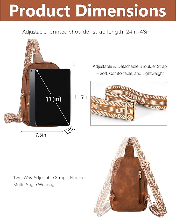 Anti Theft Crossbody Bags for Women,RFID Sling Bag Travel Purse,Vegan Leather Cross Body Purses Chest Bag for Travel(Pure Brown)