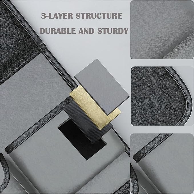 2 Pack Leather Car Backseat Organizer with Foldable Table Tray, Universal Car Seat Back Protector Kick Mat with Touchscreen Tablet Holder, Storage Pockets, Cup Holders & Tissue Holder, Black