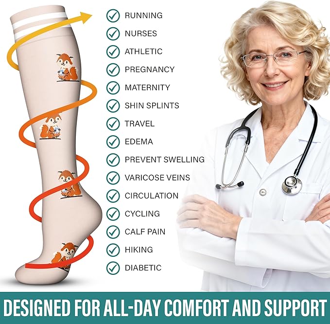 Acture 6 Pack Compression Socks for Women and Men - Knee High for Medical, Running, Nurses, Travel