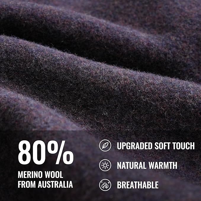ACUSHLA 80% Merino Wool Camp Blanket - Soft Warm Thick Blanket Throw for Bed Couch Outdoor Camping Travel Car Sleeping Patio Porch, 59"x79" Dark Red