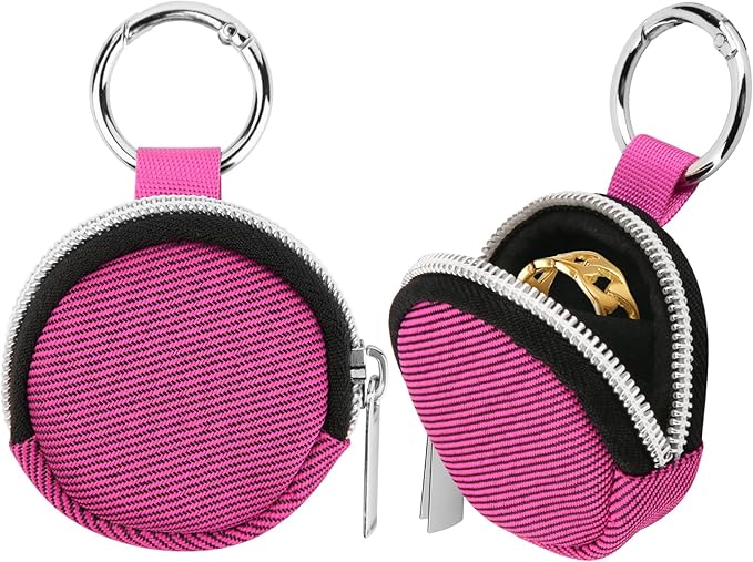Portable Ring Organizer Case with Keychain, Traveling Ring Holder Storage Bag, Anti-Lost Keychain Container for Rings, Jewelry (2, Hot Pink)
