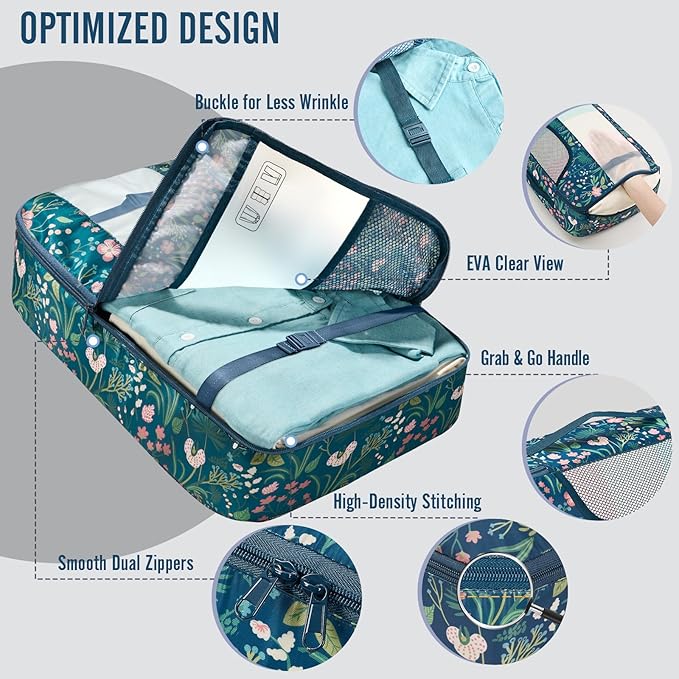 Veken 8 Set Packing Cubes for Travel Essentials,Anti-Wrinkle Buckled Suitcase Organizer for Shoe & Toiletry Bag,Carry On Luggage Bag for Airplane & College Dorm Room Accessories,Women Men Gifts