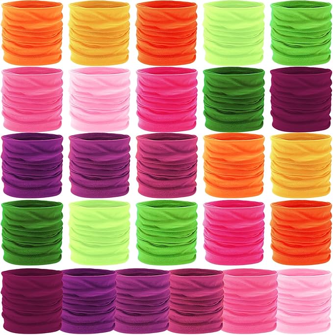 Jiuguva 26 Pcs Neck Gaiter Men Face Mask Headband Boho Head Wrap Headwear Bulk Hiking Seamless Neck Scarf Skull Bandana Women
