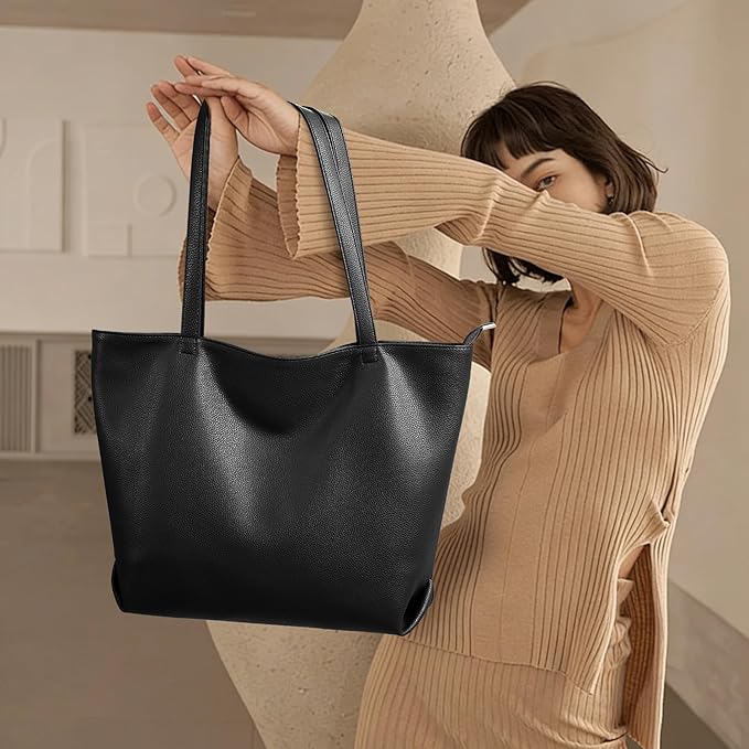 WLLWOO Soft Vegan Leather Tote Bag for Women Large Casual Hobo Handbags Zipper Shoulder Work Daily Weekender Travel Purse
