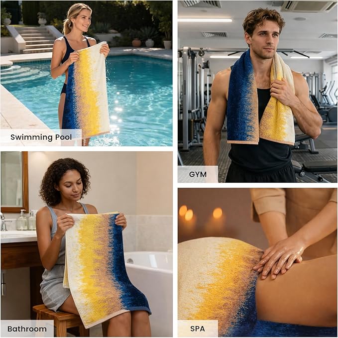 SEMAXE Bath Towel Set, 8 Piece Towel Set for Bathroom, Quick Dry Cotton Towels with Hanging Loops, Easy Care, Coastal Ombre