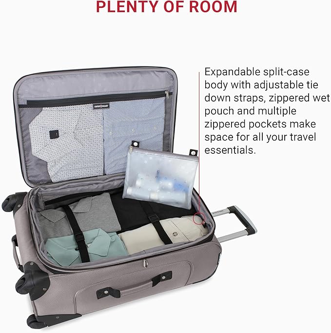 SWISSGEAR Sion Softside Expandable Spinner Luggage Durable Lightweight Travel Suitcase, Pewter, Checked-Medium
