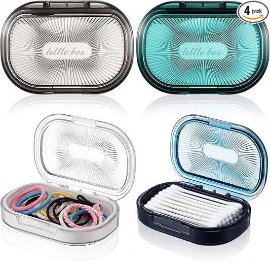 Kigley 4 Pcs Hair Tie Container Small Portable Travel Cotton Swab Holder Dispenser with Lid Plastic Box Storage Containers for Small Items, 3.94 x 2.76 Inch (Multicolor)