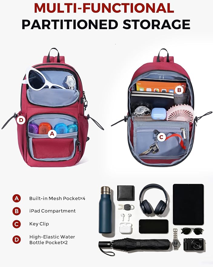 ECOHUB Crossbody Bags for Women Men, Anti-Theft RFID Blocking Sling Backpack Water Resistant Chest Shoulder Daypack, Red