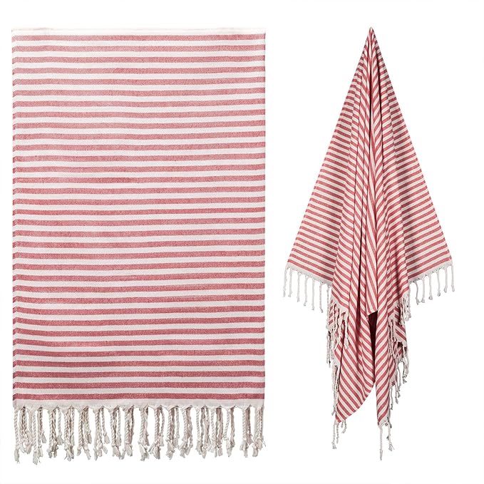 cabanana Turkish Beach Towel Oversized - 40"x70" Quick Dry Sand Free Thin Beach Towels for Adults,Extra Large Cotton Lightweigh Travel Towel for Beach Accessories (Red)