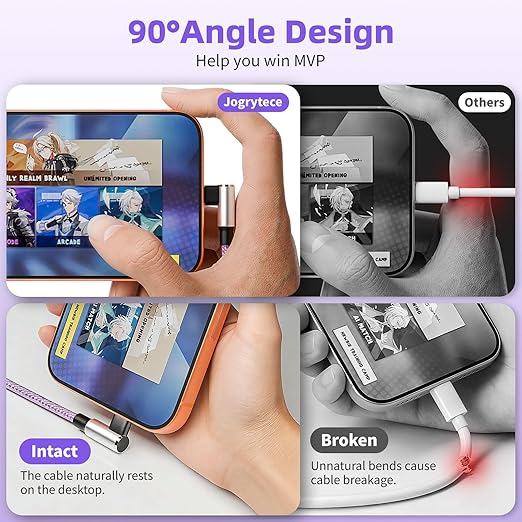 Gamer-Friendly & Travel Essentials 90 Degree Multi Charging Cable [2Pack 5FT], Right Angle 3 in 1 Charging Cable with USB-A to USB C/IP/Micro USB, Compatible with iPhone, Galaxy, Huawei, iPad and More