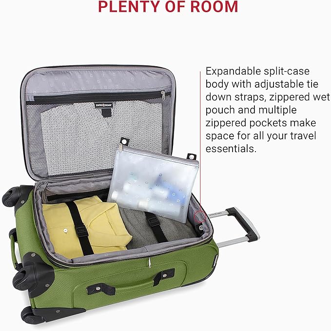 SWISSGEAR Sion Softside Expandable Spinner Luggage Durable Lightweight Travel Suitcase, Evergreen, 2-Piece Set (Carry-On/Large)