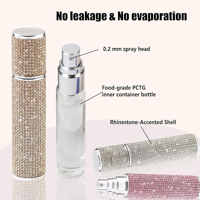 Portable 10ML Perfume Travel Refillable Bottle 3PCS, Bling Bling Crystal Rhinestones Travel Size Perfume Refill Atomizer Bottle,Mini Spray Bottle Empty for Refill
