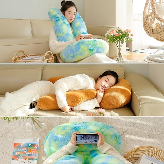 FHSGGP Travel Pillow Car Travel Sleep Support Pillow 2-in-1 Lap Pillow and Car Pillow with Neck and Body Support for Adults and Kids on Long Trips Kids Travel Pillow Pink