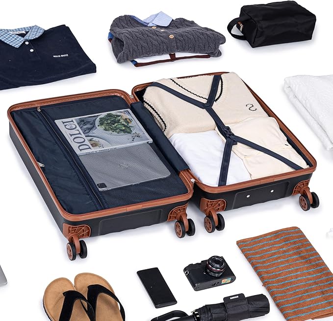 Luggage Sets 5 Piece Suitcases with Wheels,ABS Hard Case Suitcases with Spinner Wheels,Durable Travel Luggage(Black, 5 Piece Set(20"/24"/28"))