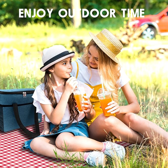 SAMSIER Outdoor Picnic Blankets Waterproof Foldable Sandproof, Large Gingham Cute Picnic Mat Washable Portable for Park Beach Camping Courtyard (Red, 60"×80")