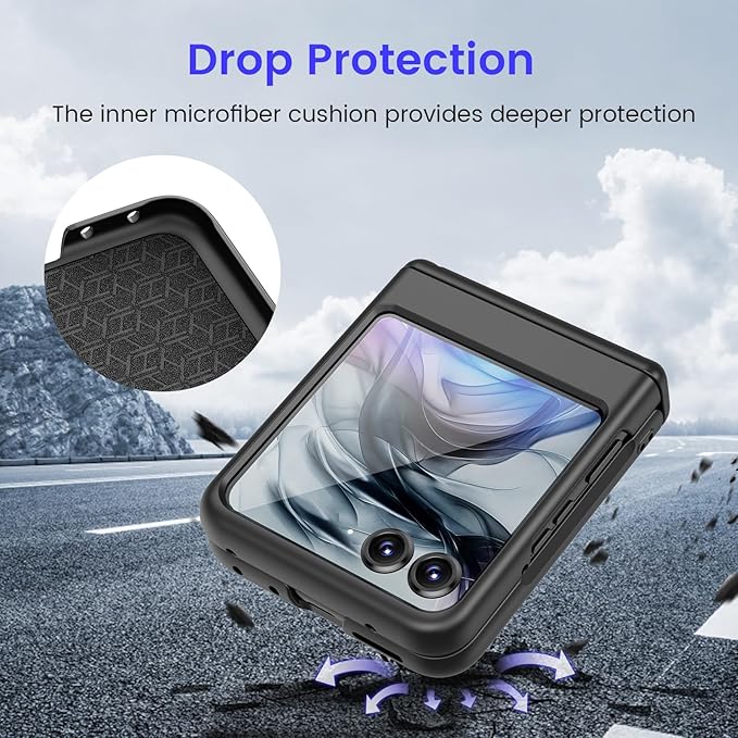 VEGO for Motorola Razr 2024/2025/2026 Case with Built-in Screen Protector[Hinge Protection][Anti-Scratch][Not Fit Razr Plus] Full Body Drop Protection Case for Moto Razr 2024/2025/2026-Spray Black