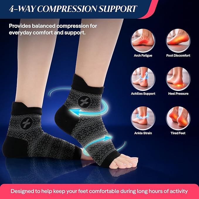 COOLMATE Ankle Support Light Compression Socks for Women and Men, Toeless Arch Support Sleeve for Running, Walking, Workout
