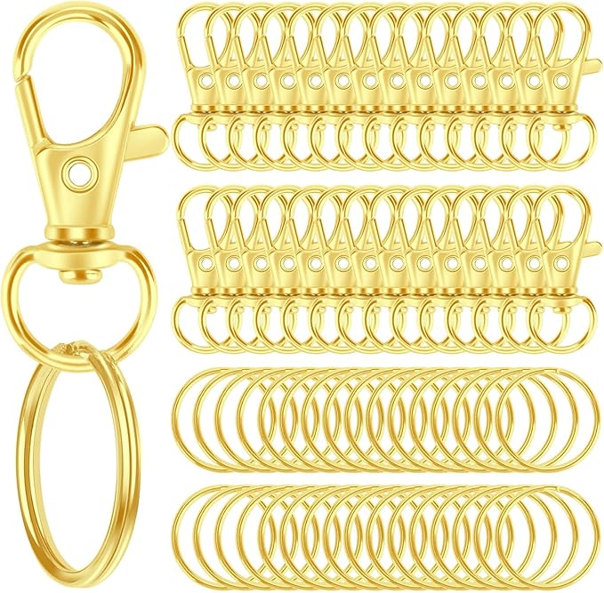60PCS Keychain Making Kit, Including 30PCS Keychains Clips Hooks and 30PCS Key Chain Rings, Lobster Claw Clasps with Keychains Rings Accessories for Crafts, Gold