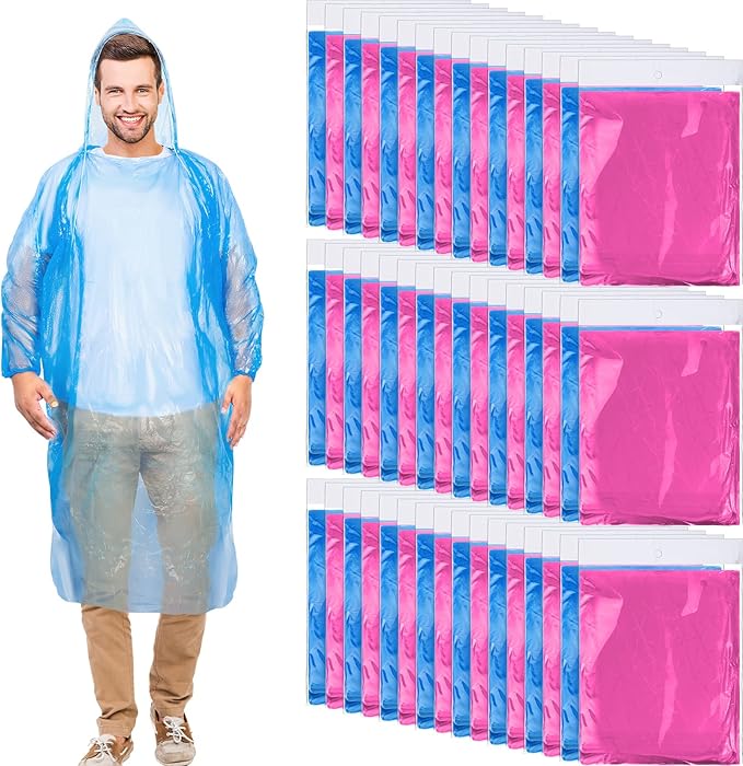 Handepo 100 Pack of Adult Rain Ponchos with Hood Disposable Plastic Rain Ponchos Bulk Emergency Raincoat for Men Women Adult