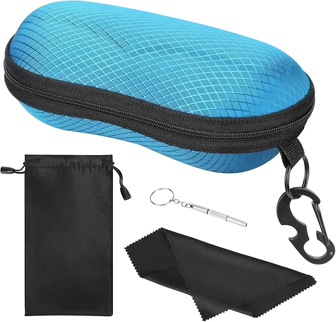 MoKo Semi Hard Shell Sunglasses Case, Unisex Protective Eyeglass Case Glasses Case Holder with Metal Hanging Hook