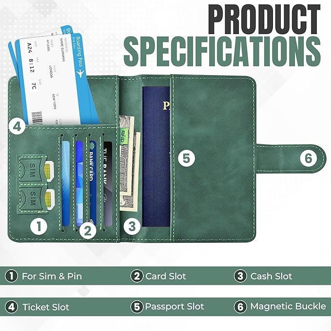 Passport Holder for Travel Essentials, Passport Wallet Cover Case for Travel Must Haves Accessories,Passport Book Holders for Women and Men BLACK (GREEN)