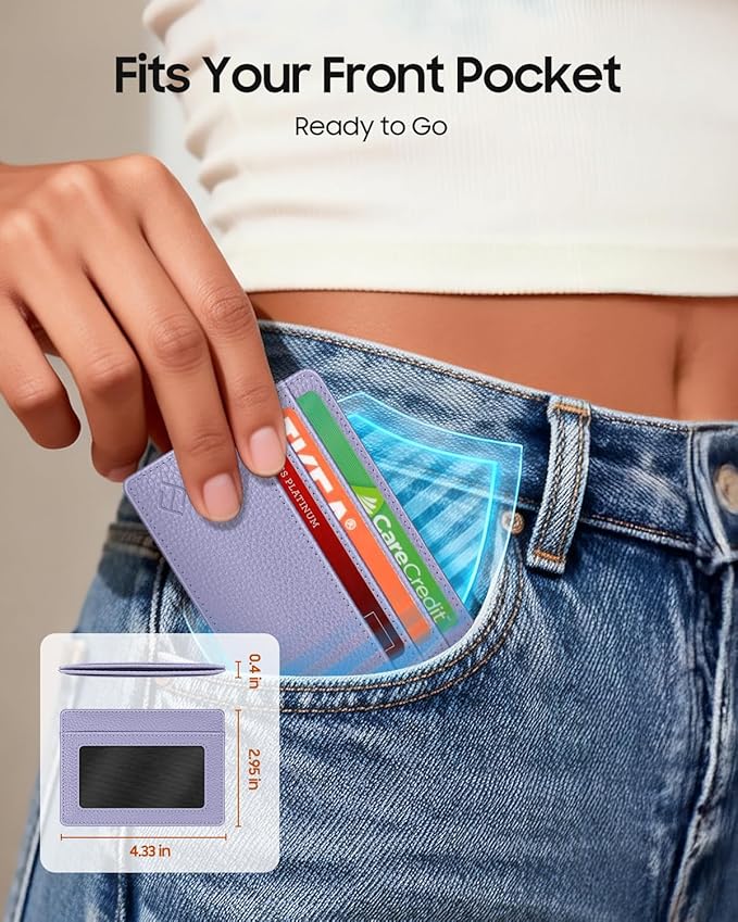 FINTIE Slim Minimalist Front Pocket Wallet, RFID Blocking Credit Card Holder Card Cases with ID Window for Men Women, Lilac Purple