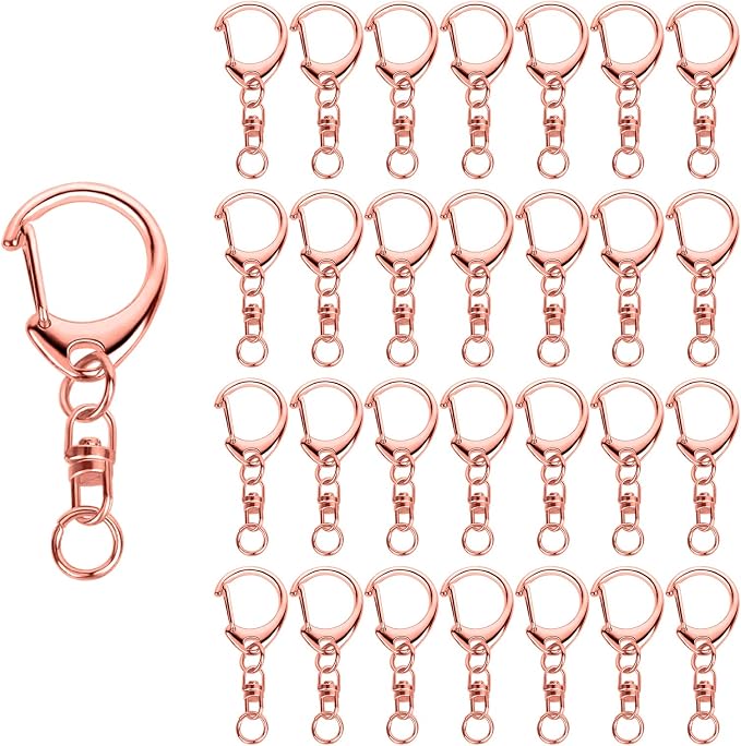 50PCS Roctee Swivel Lanyard Snap Hook with Key Rings, Metal Hooks Keychain Hooks for Lanyard Key Rings Crafting, Lobster Clasp for Resin Charm, (Rose Gold)